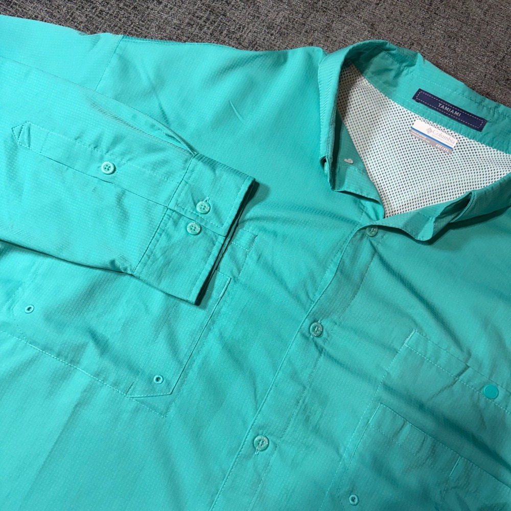 Columbia PFG Tamiami Shirt Teal Long Sleeve Fishing Button Up Ripstop 4XL Tall